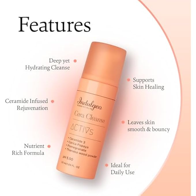 Indulgeo ESSENTIALS CERA CLEANSE - CERAMIDE FOAMING FACE WASH, 50ML - FOR ALL SKIN TYPES | 100% ORGANIC & CRUELTY FREE | HAND MADE - Image 4